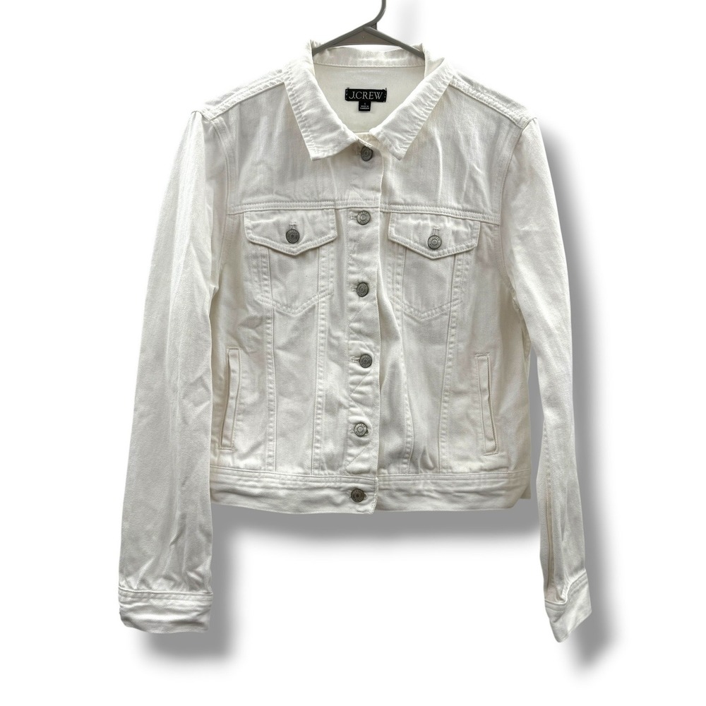 J.Crew Denim Trucker Jacket Womens Large White 100% Cotton BH673 Classic Layer